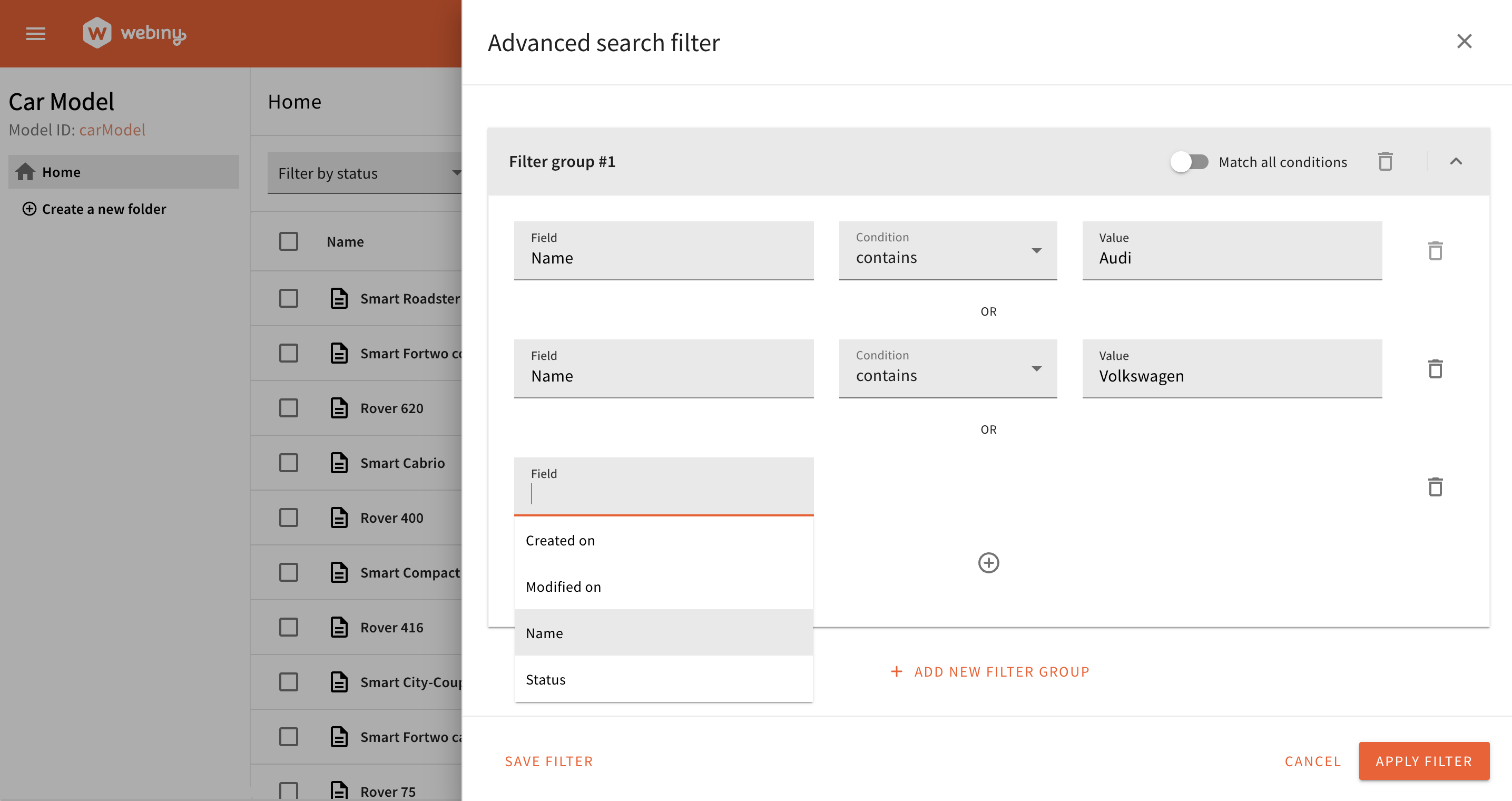 Headless CMS Advanced Search Filter Builder